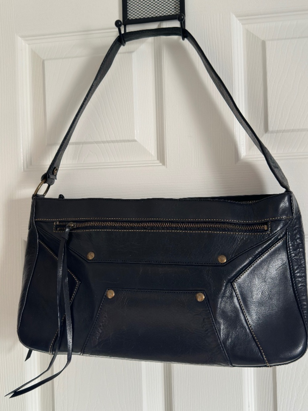 Rare Vintage Y2K BCBGMAXAZRIA Architectural Panel Leather Boat Shoulder Bag